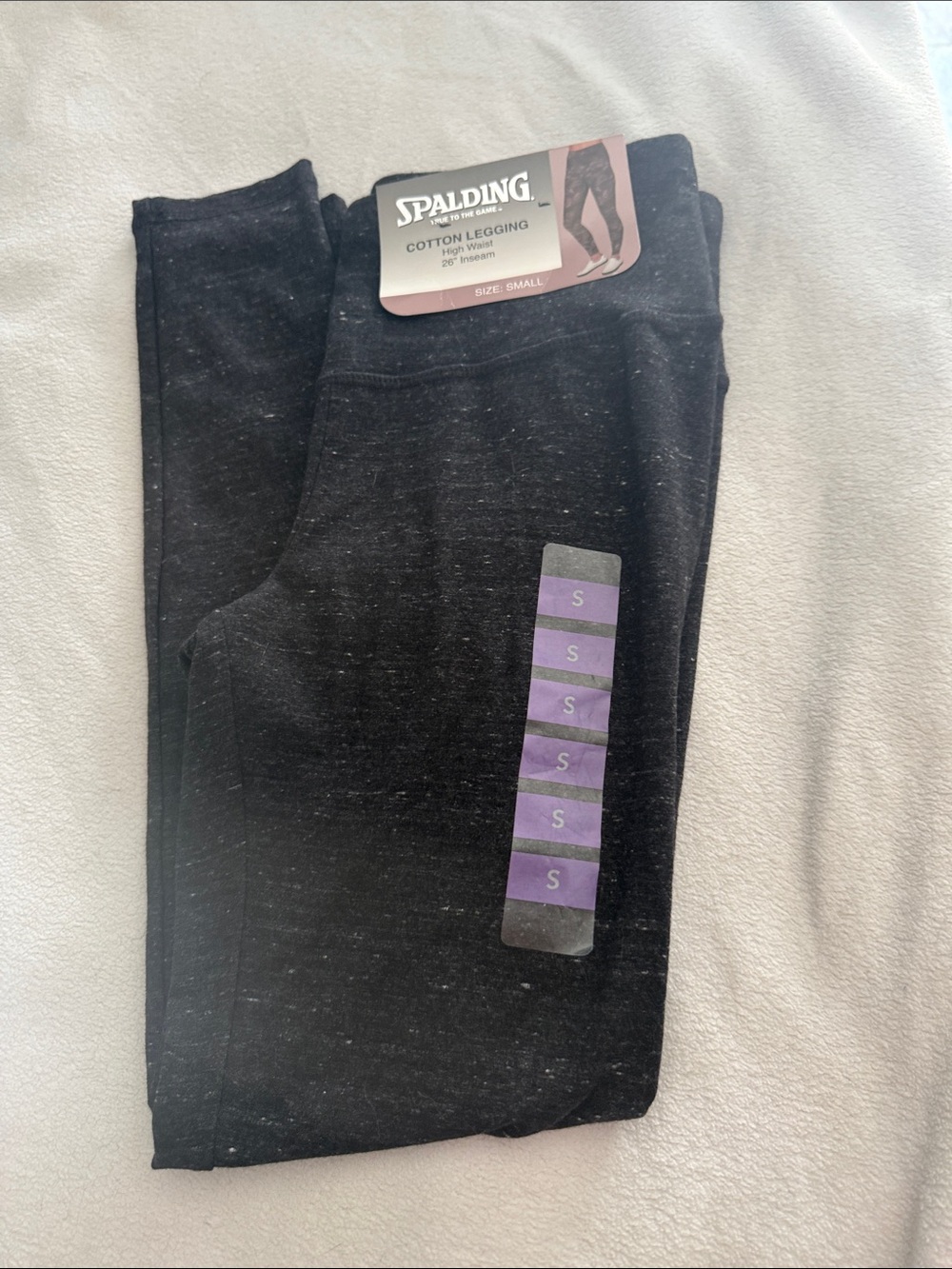 Spalding Black Cotton Leggings with Purple Size Labels